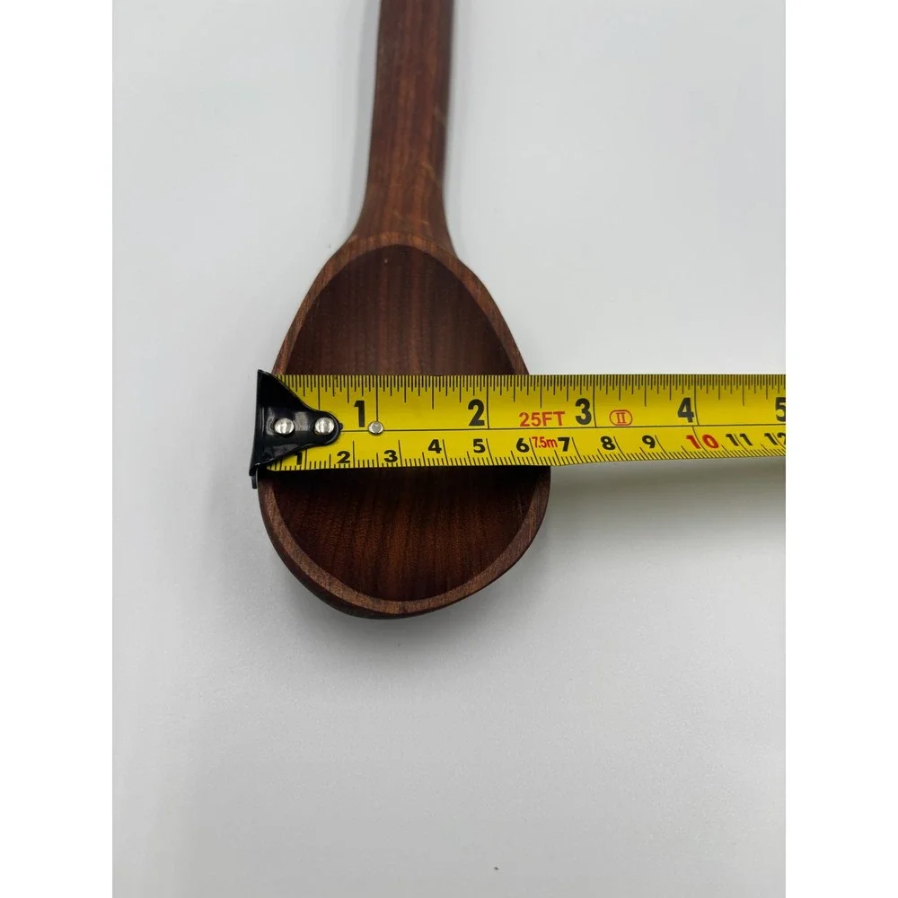 Artisan Hand Carved Wooden Salad Server Set Signed JEW 2014 Dark Wood Fork Spoon